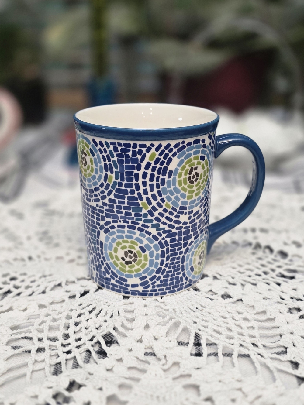 Starbucks Blue Mosaic Ceramic Coffee Mug - Blue & Green